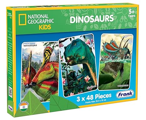 Frank National Geographic Dinosaurs 3 x 48-Piece Puzzles for Kids Memory and Mental Boost - 40502