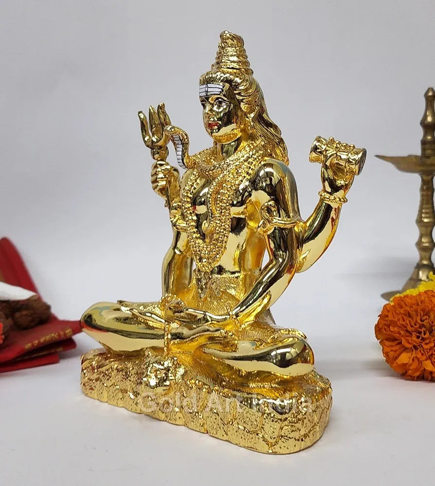 Gold Art India Lord Shiva 24K Gold Plated Idol With Trishul Gold Antique