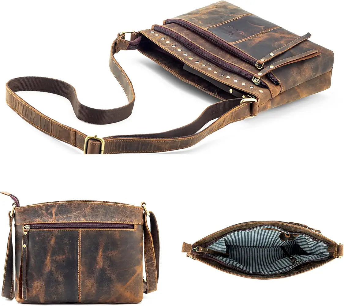 Goatter Hunter Leather 11.5" Crossbody Bag for Women,