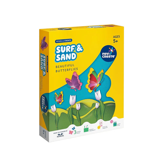 Fevicreate Sand Art Butterflies Art & Craft Kit | Includes Butterfly Templates, Multi-Coloured Sand, Magnet Strip, Spatula & More | by Fevicol | Best Gift for Boys & Girls Age 5+ | Return Gift