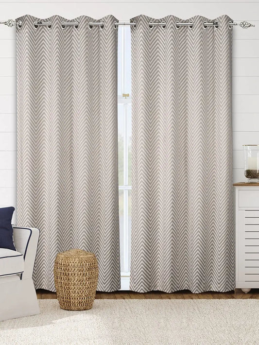 Saral Home Easy Living Chevron Cotton Room Darkening Long Door Grommet Curtains Colour Grey