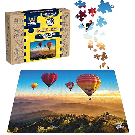 Webby Colorful Hot Air Balloons Wooden Jigsaw Puzzle 500 Pieces
