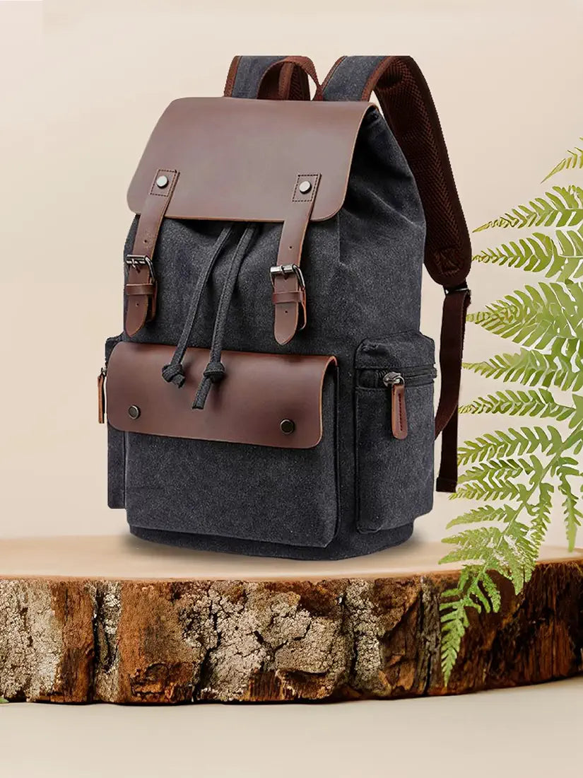 FUR JADEN Eco Friendly Travel Laptop Backpack Made of Water Resistant Sustainable Canvas and Vegan Leather for Men and Women for Travel Hiking Work
