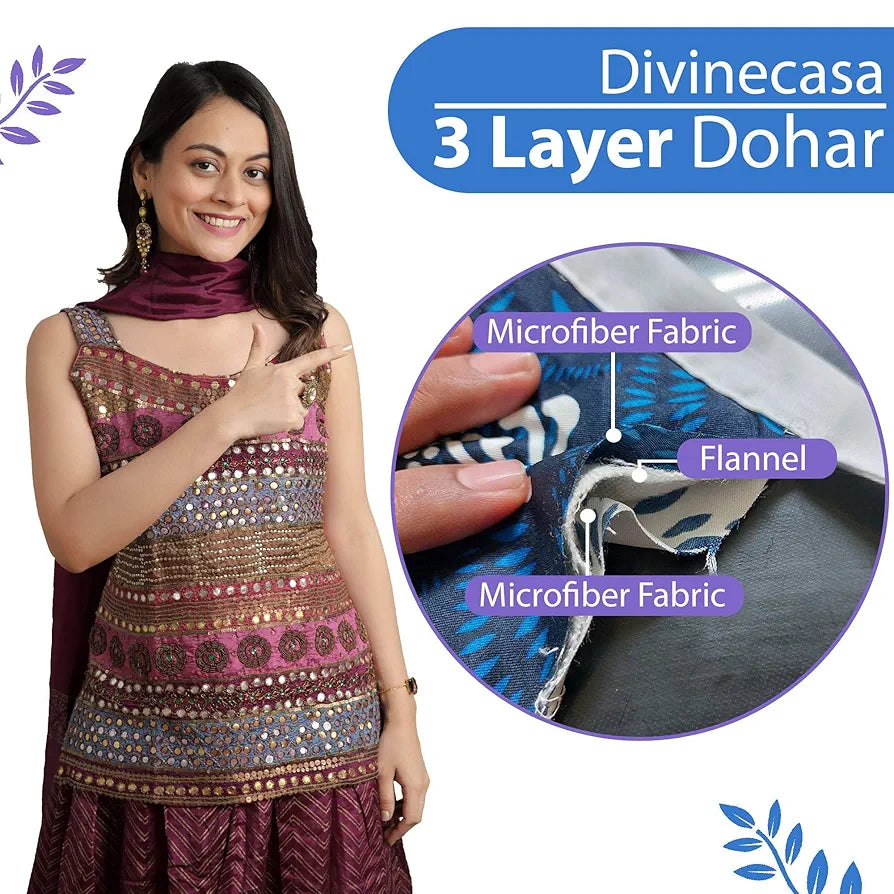 Divine Casa 120 GSM Microfiber Single Dohar Soft & Lightweight Throw Blanket Leaf Pattern Colour Aquarius Purple