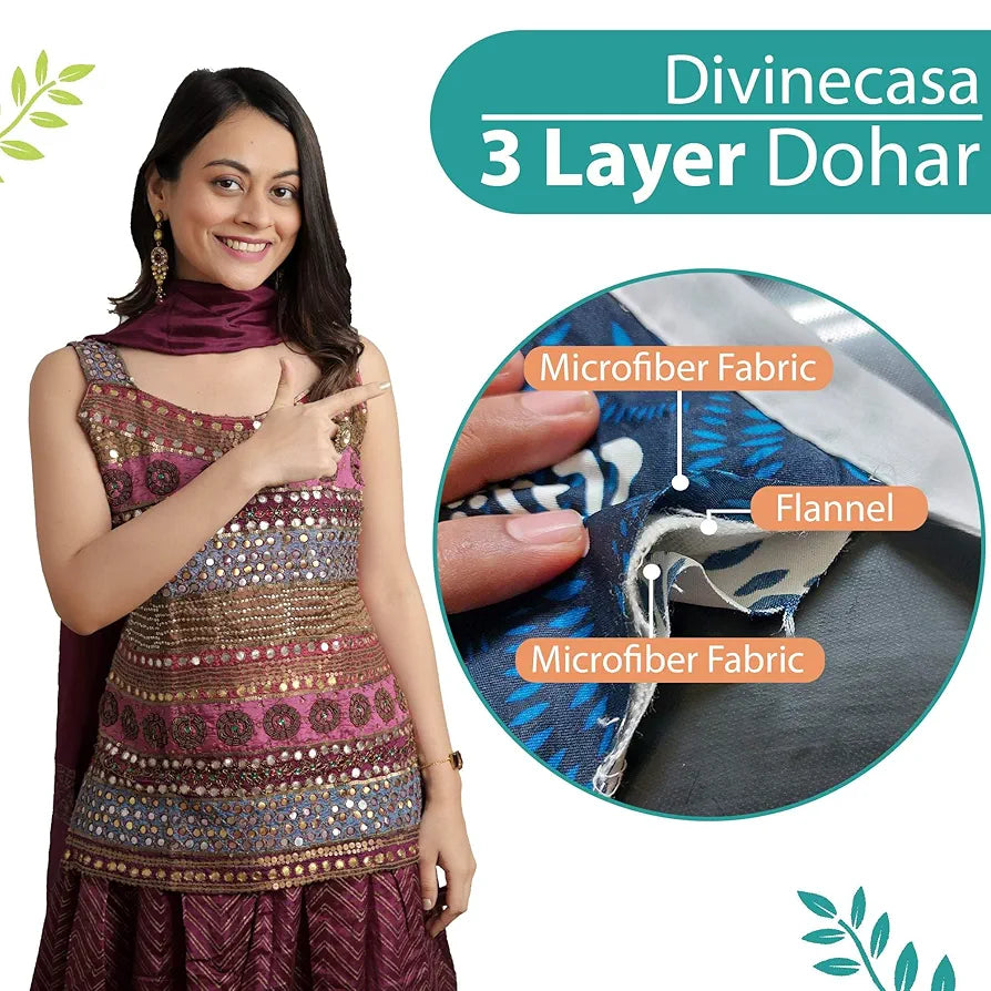 Divine Casa 120 GSM Summer Quilt Brushed Microfibre 3 Layer Breathable Single Dohar AC Blanket Lightweight Warm Rajai Throws for Bed TC - 120 Colour Sea Green