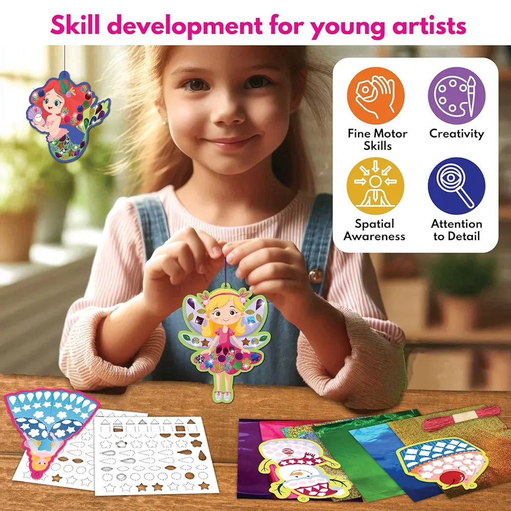 SparkLPlay Foil Art & Craft Kit for Girls | DIY Mosaic with 8 Danglers, 40+ Foils & 190+ Stickers | Princess Unicorn Foil Fun | Gift for Girls Ages 4–9 | Creative Toy | Unicorn Kingdom
