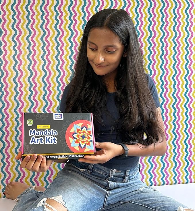 Mini Leaves Paint Your Own Mandala Art Coasters, Pack of 6 Coasters Diy Painting Craft Kit for Kids and Adults | Brown