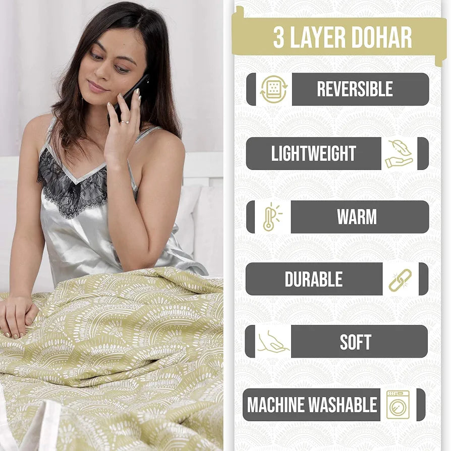 Divine Casa Microfibre 120 GSM Mild Winter Reversible Single Bed Dohar AC Blanket TC - 120 Colour Amber Green