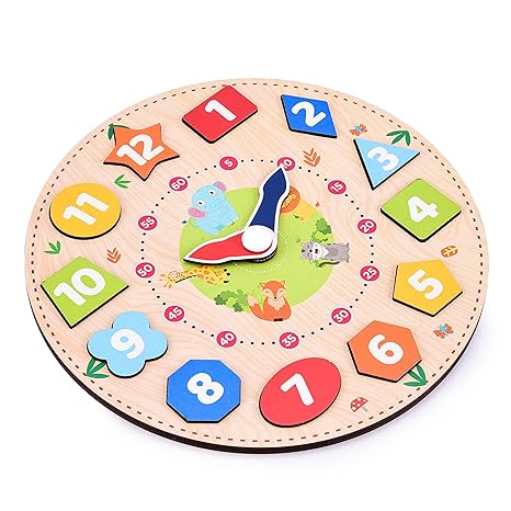 Webby Wooden Early Educational Teaching Clock-Time Toy for Kids 12 Pieces Multicolor