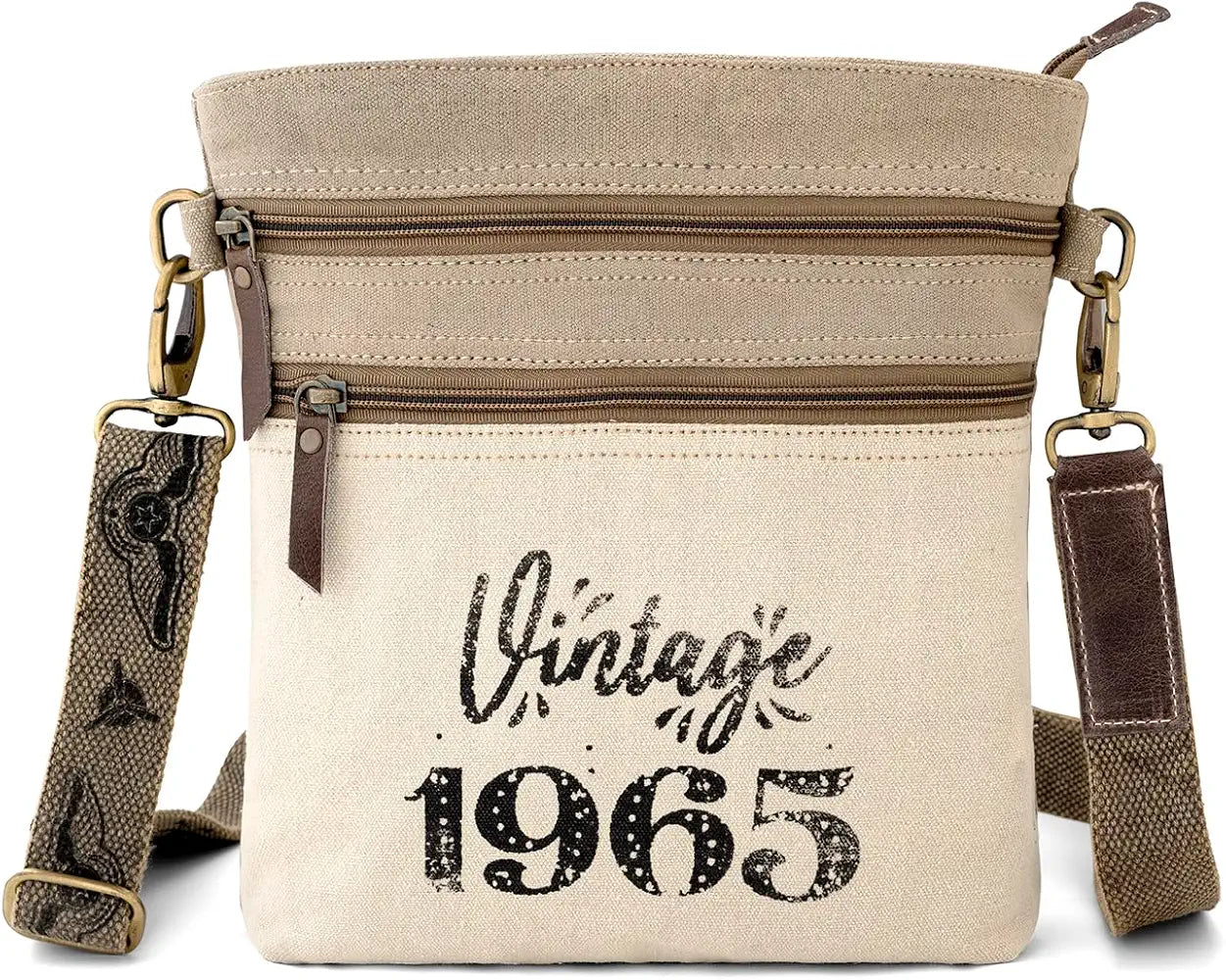 Goatter Canvas And Leather Material Mens Messenger Retro Sling Bag, Beige