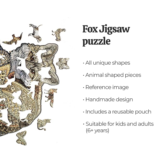 91knots Fox 55 Pieces Wooden Puzzles for Kids | Jigsaw Puzzle for Kids Board Games for Kids | Animal Shapes Puzzle for Age 5+ Kids