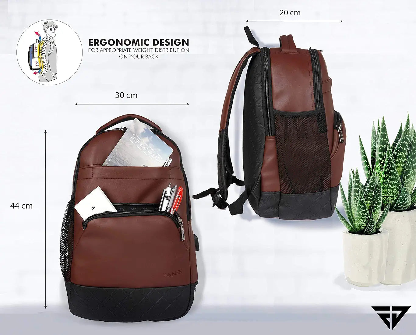Fur Jaden Anti Theft Zipper 15.6 Inch Waterproof Resistant Backpack Bag with USB Charging Port 30 Ltrs Black Casual Backpack