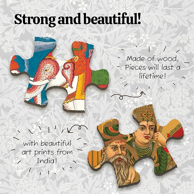 91knots-krishna With Devotees Wooden Jigsaw Puzzle (140 Pieces) for Adults and Kids | Beautiful Indian Artwork Puzzle