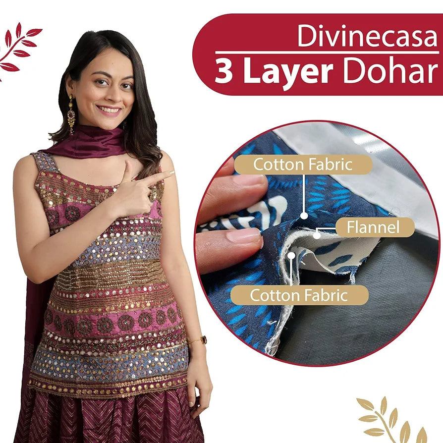 Divine Casa Floret 100% Cotton Single Dohar 120 GSM Soft & Lightweight Throw Blanket Colour Summer Fern