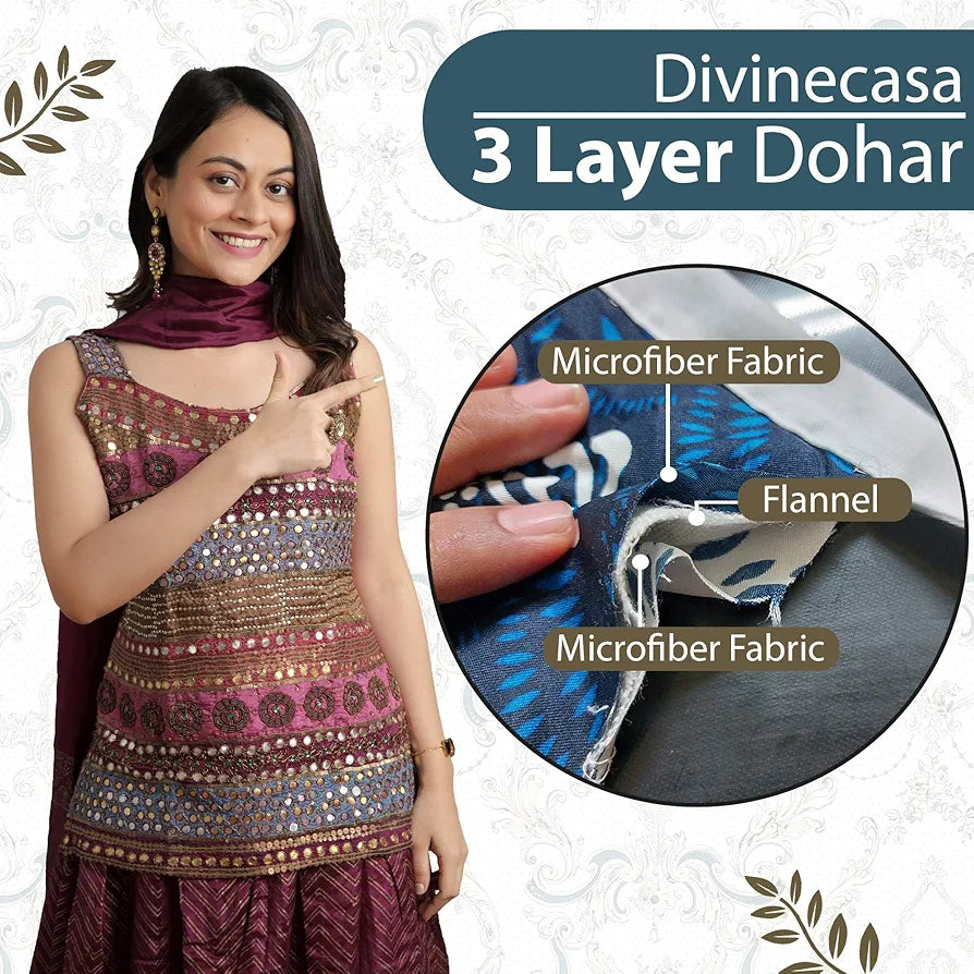 Divine Casa 120 GSM Super Soft Brushed Microfiber Lightweight Jaipuri Print Rajai Single Bed Reversible AC Blankets for Winter TC - 120 Colour Lead Gray