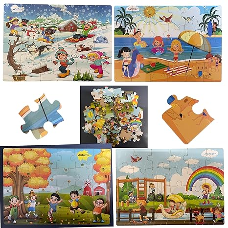 Zudo Toys The Jigsaw Puzzle Factory Four Seasons Puzzle Game 4-in-1 Pack for Adults and Kids