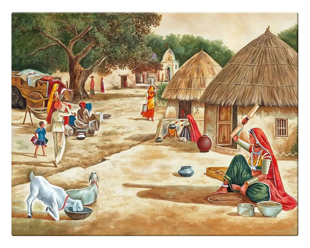 ArtX Paper Indian Village Scene AXDMD-0101-VIL Nature Wall Art Painting