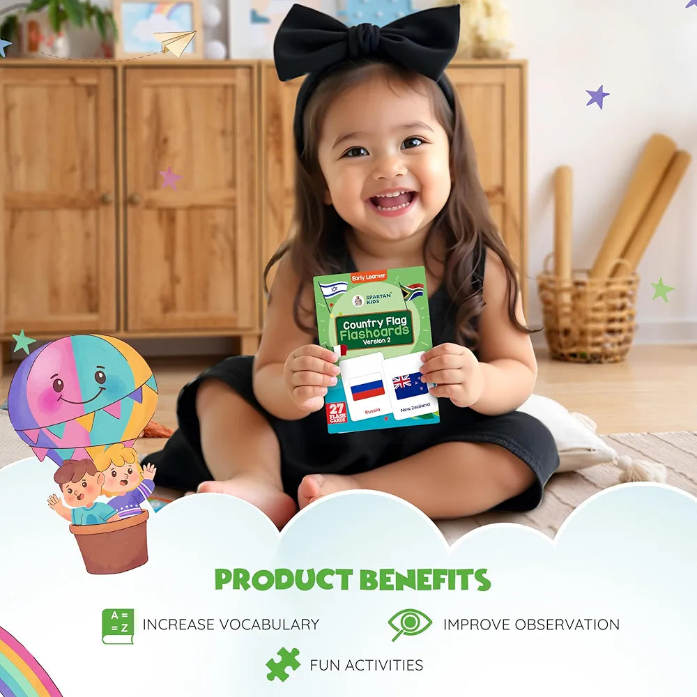 SPARTAN KIDS World Country Flags Flash Cards for Kids Creative_Thinking | 27 Early Learning Flash Cards Easy & Fun Way of Learning 1 Year to 6 Years Babies