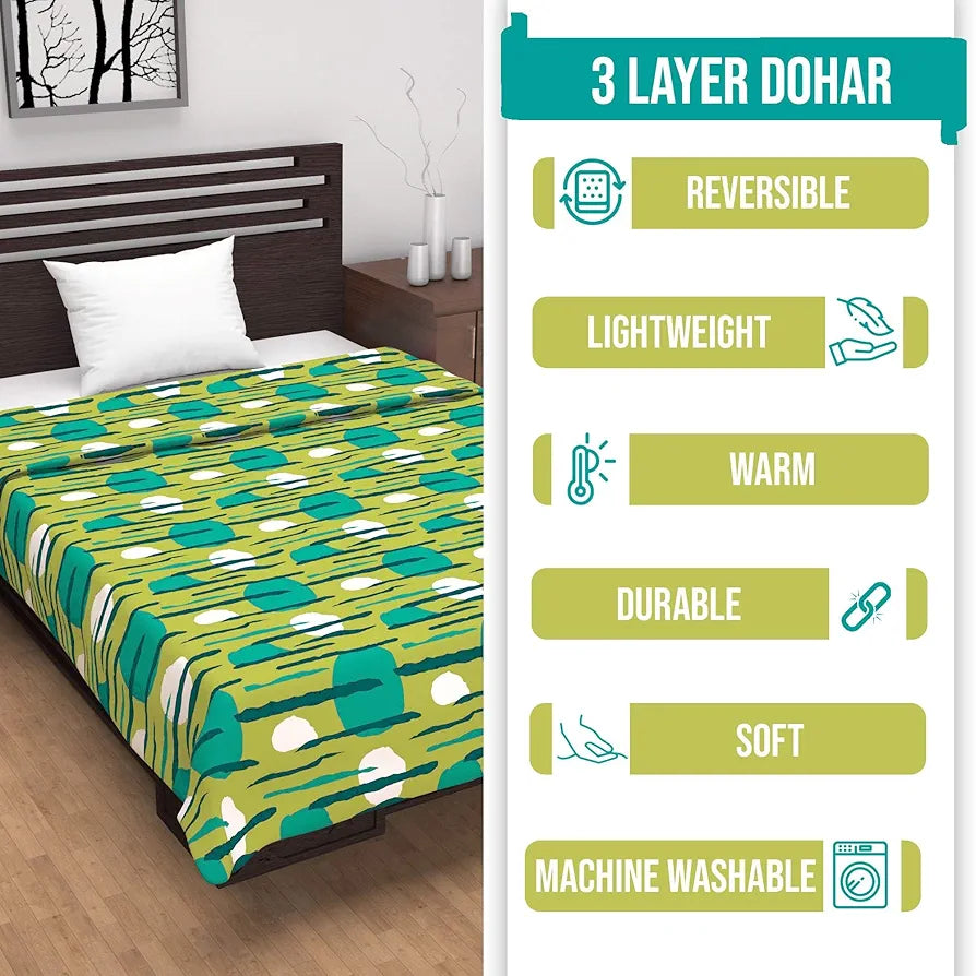 Divine Casa 120 GSM Microfiber Single Dohar Soft & Lightweight Throw Blanket Abstract Geometric Pattern Colour Olive Green & Teal