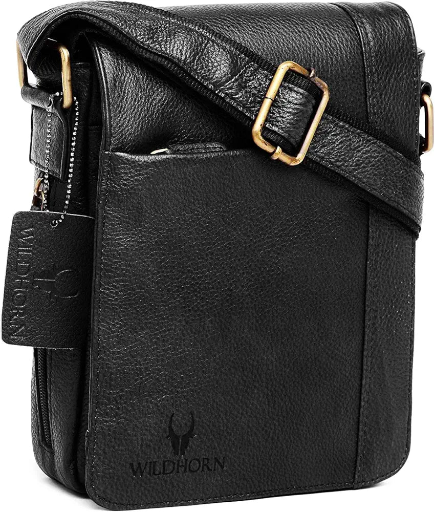 WildHorn Leather 8.5 inch Sling Messenger Bag for Men I Multipurpose Crossbody Bag I Travel Bag with Adjustable Strap I DIMENSION: L- 8.5inch H- 10.5inch W- 3inch