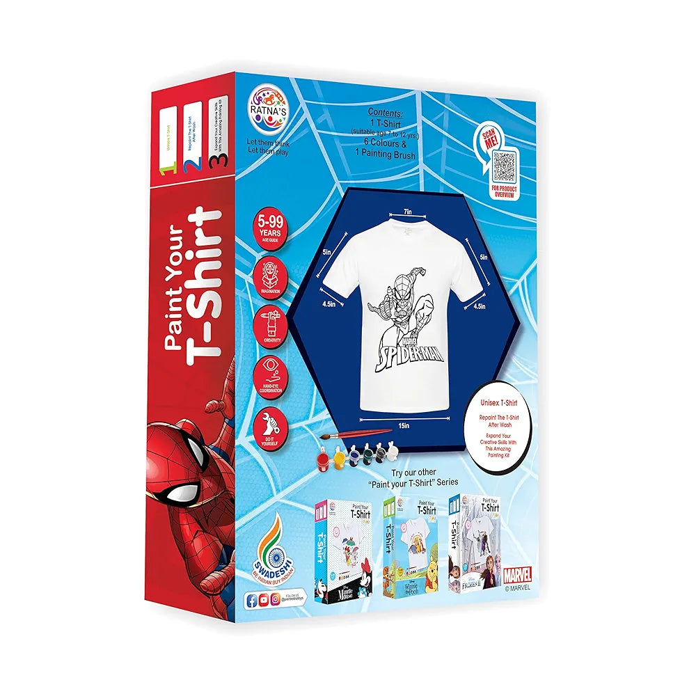 RATNA'S Paint Your T-Shirt Marvel Spiderman Theme DIY Kit with Free Size T-Shirt for 5-12 Years Kids
