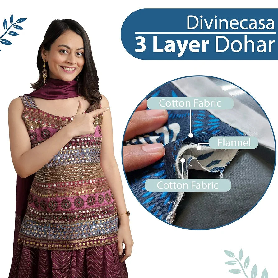 Divine Casa Floret 100% Cotton Single Dohar 120 GSM Soft & Lightweight Throw Blanket Colour Winter Fern
