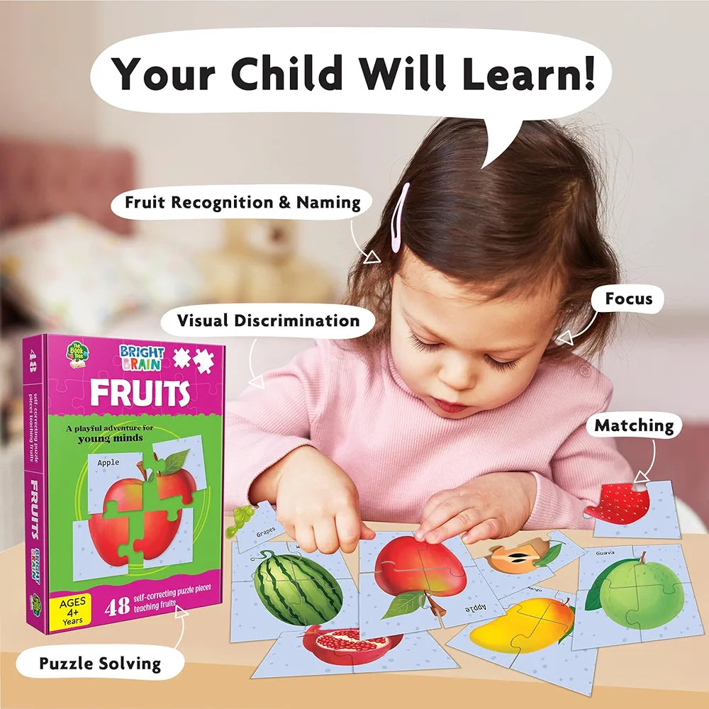 THE BOOK TREE Bright Brain Fruits 48 Piece Paper Jigsaw Puzzle For Preschoolers, Educational Toy For Learning Fruits, Gifts For Kids Ages 3 To 6 By Majestic Book Club,Multicolor