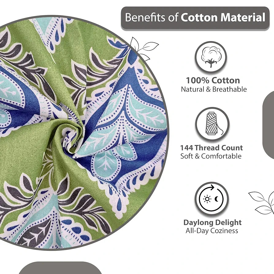Divine Casa Bedsheet for Single Size Bed 144 TC Cotton Bedsheet for Single Size Bed with 1 Pillow Cover Floral Colour Palm Green