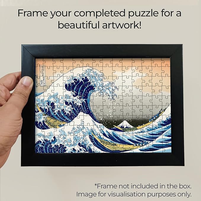 91knots Hokusai's the Great Wave Off Kanagawa Wooden Jigsaw Puzzle 140 Pieces for Adults and Kids | Japanese Ukiyo-e Artwork