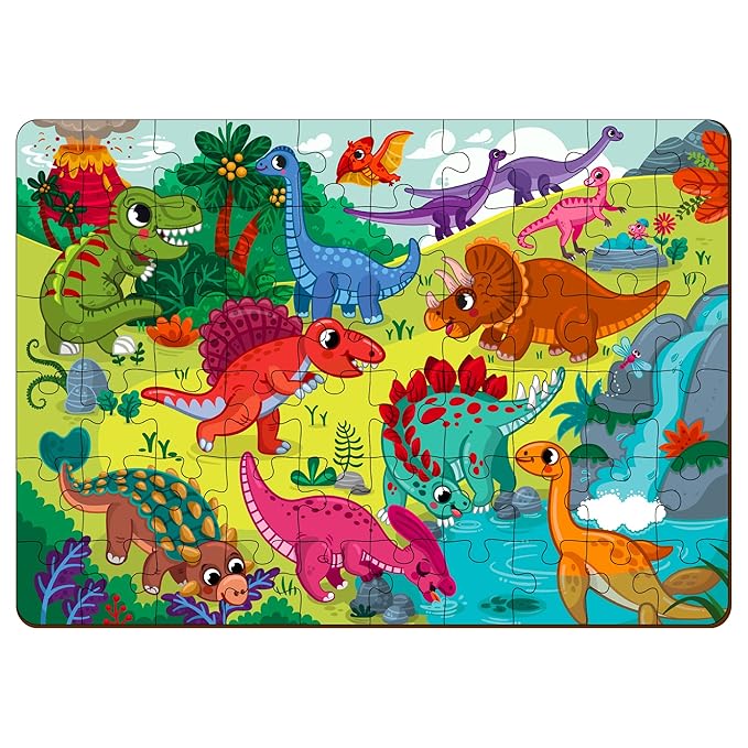 Mini Leaves 60 Piece Wooden Puzzle for Kids 4 to 6 Years | Dinosaurs World Jigsaw Puzzle