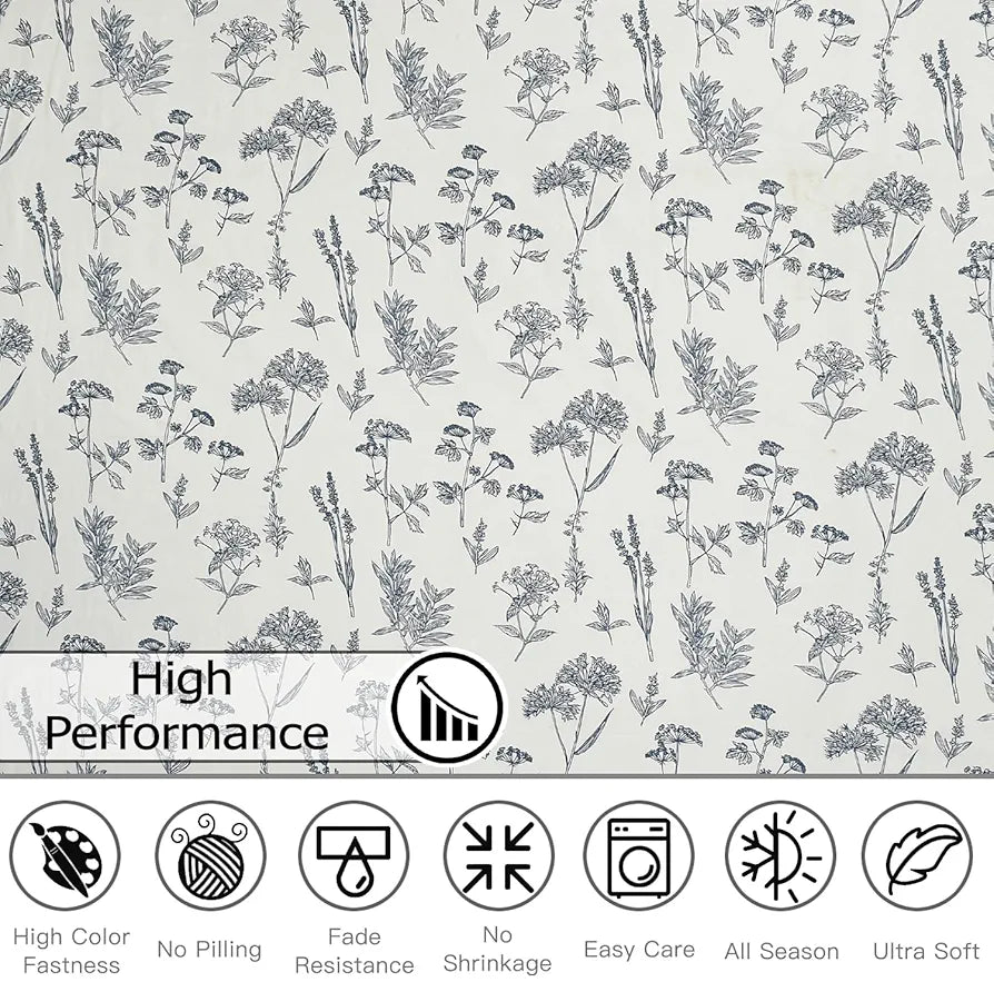 Fresh From Loom Floral XXL Bedsheet for Double Bed 240 TC King Size Bed Sheet with 2 Pillow Cover Blue Cream