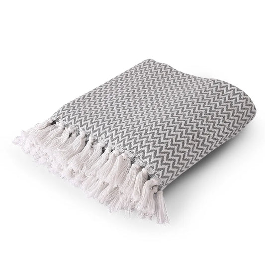 Sashaa World Chevron Delight Grey Ivory Versatile Cotton Throw Blanket