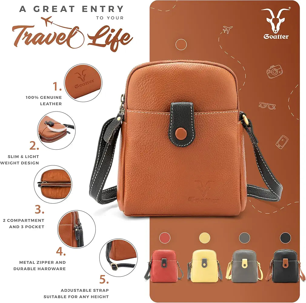 Goatter Genuine Leather Small Sling Cross-Body Bag For Girls And Women's