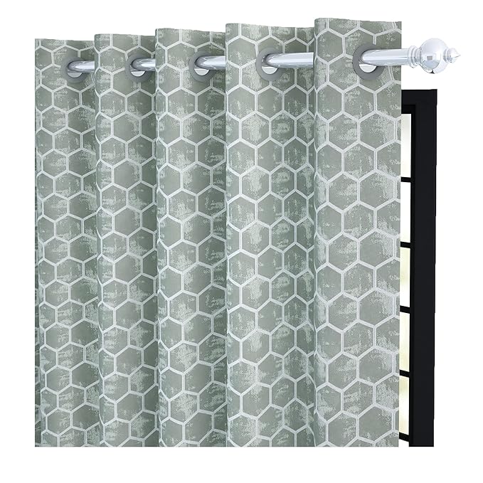 Story@Home Azurio Room Darkening Curtain Door 7 Feet Long 1 Piece Hexagon Hive Print Grey