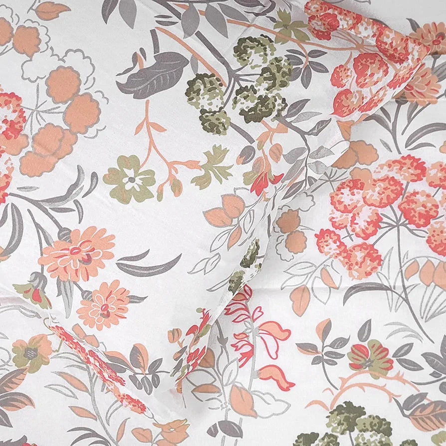 Divine Casa 144 TC 100% Cotton Floral Print Super Soft Fitted Bedsheet for Double Bed Peach Color