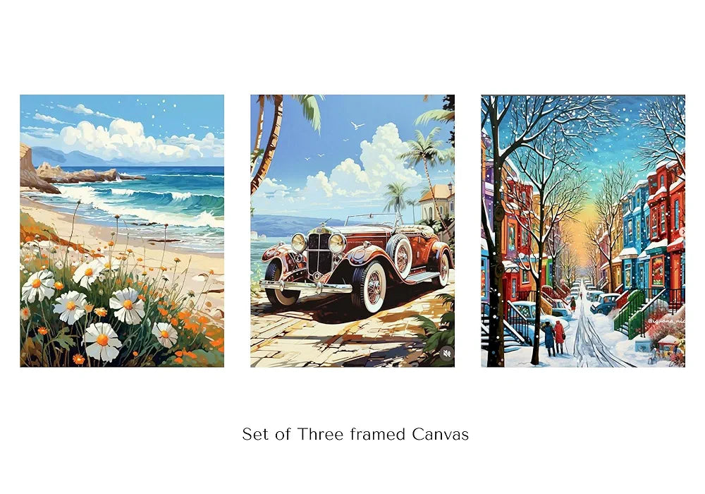 TULIP N TURTLE "Wave Wheel and Winter Set of Three Framed PBN Kits. DIY Acrylic Paint by Number Kit for Adults Beginner Painting by Number. DIY Painting Kit for Adults