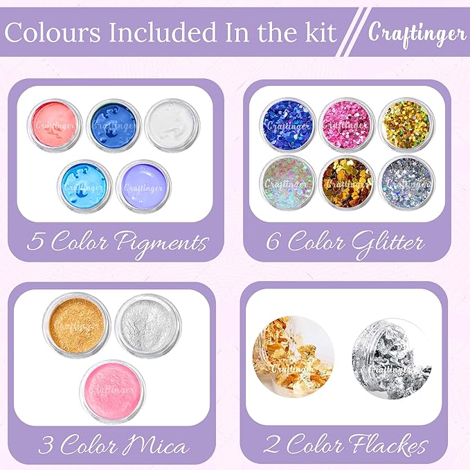 Craftinger Diy Resin Art Kit With 200 Gm Resin and Coaster Alphabet Keychain Making Kit With Pigment Glitter Mica and More | Multicolor