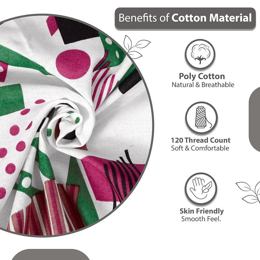 Divine Casa Bedsheet for Single Size Bed 144 TC Cotton Bedsheet for Single Size Bed with 1 Pillow Cover Abstract Colour Pink & White