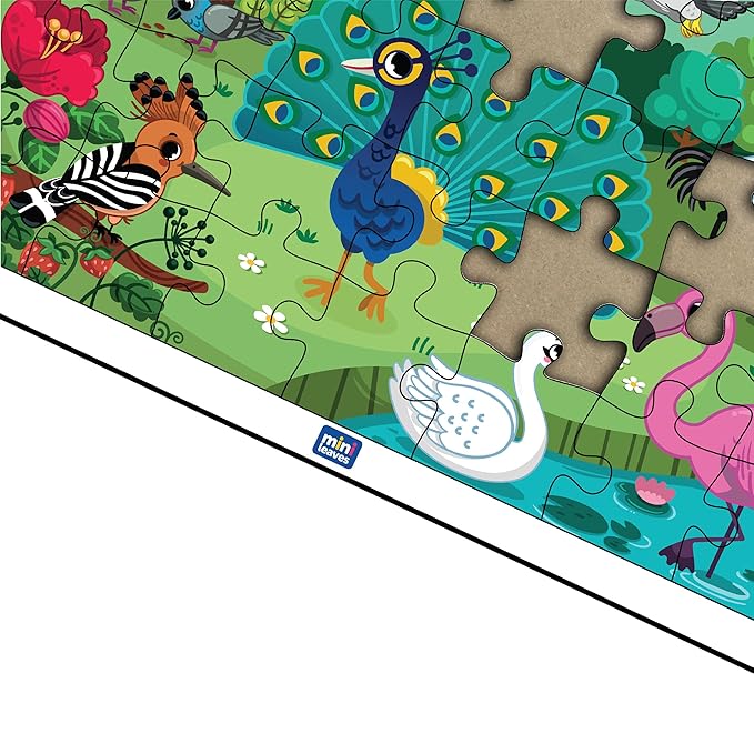 Mini Leaves 35 Piece Puzzle for Kids | Jungle Birds Jigsaw Puzzle | Educational Toys for Kids 3+ Years With Wooden Tray