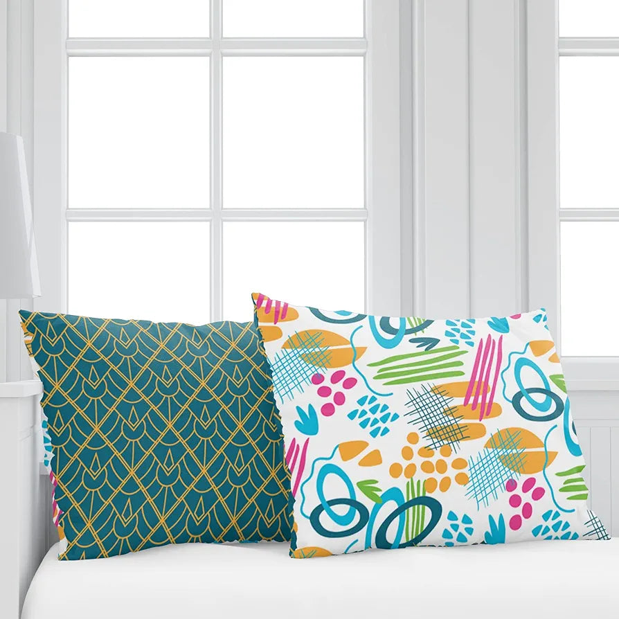 Divine Casa Bedsheet for Single Size Bed 144 TC Cotton Bedsheet for Single Size Bed with 1 Pillow Cover Abstract Colour Teal & Mustard