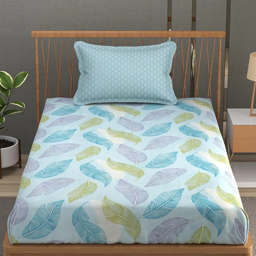 Fresh From Loom Microfiber Soft Cotton Single Size Bedsheet 200 TC with 1 Pillow Cover Aqua Pankh