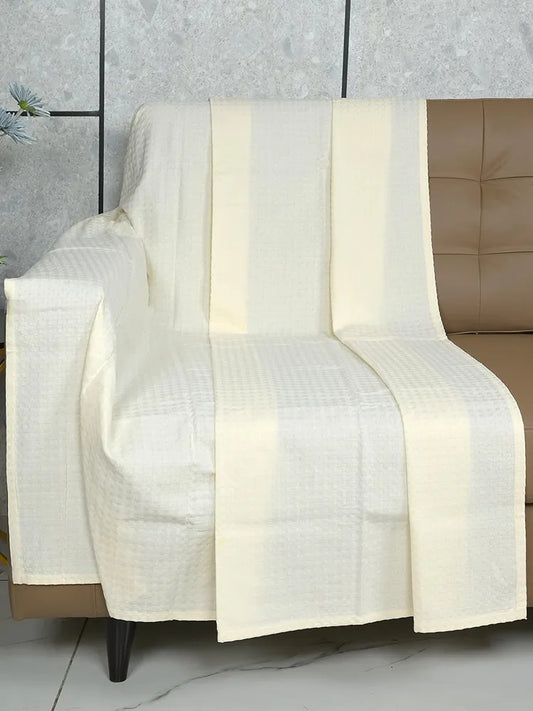 Saral Home Cotton Unique Waffle Design Throw/Sofacover Colour Ivory