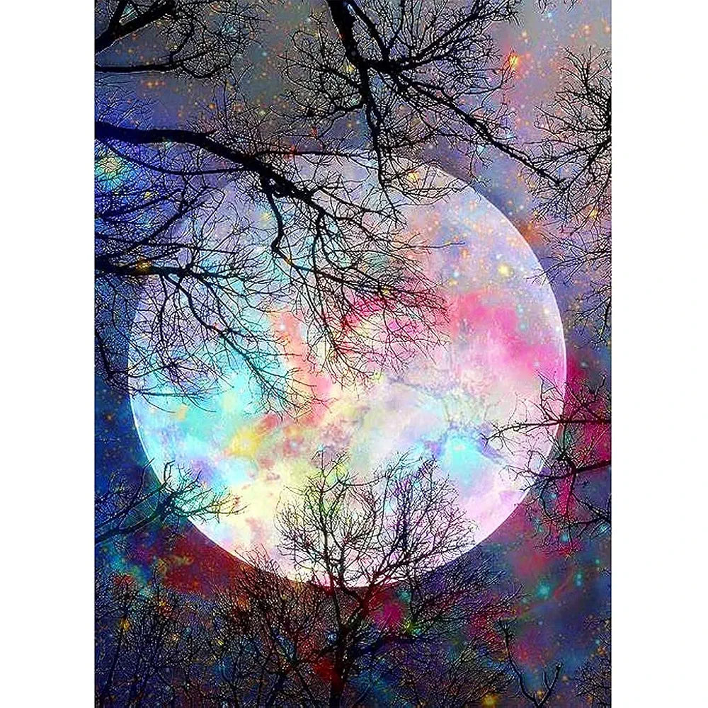 HASTHIP® Diamond Painting Kit,30 * 40cm Bright Moon Diamond Painting Kits,5D Kit for Adults & Kids Art Wall Hangings Super Moon Night Scene for Home Wall Decor