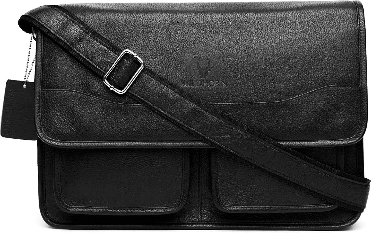 WildHorn Urban Edge100% Leather Laptop Messenger Black Men's Bag