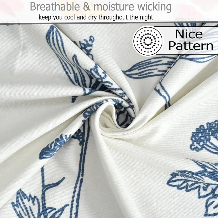 Fresh From Loom Floral XXL Bedsheet for Double Bed 240 TC King Size Bed Sheet with 2 Pillow Cover Blue Cream