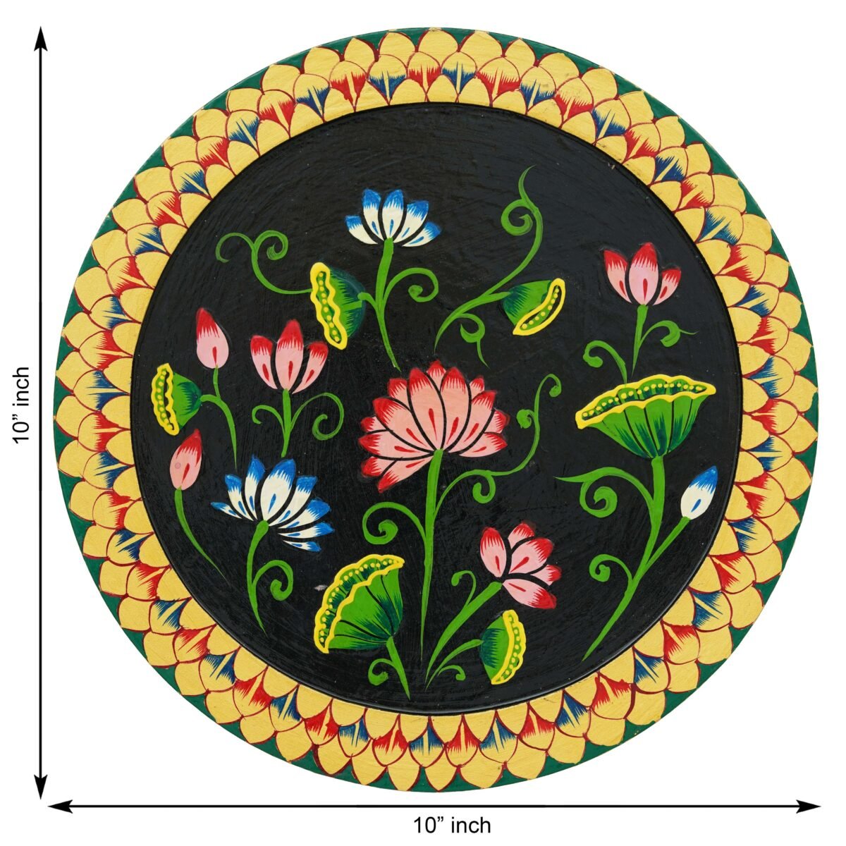 Vibrant Floral Pichwai Painting on Black Background