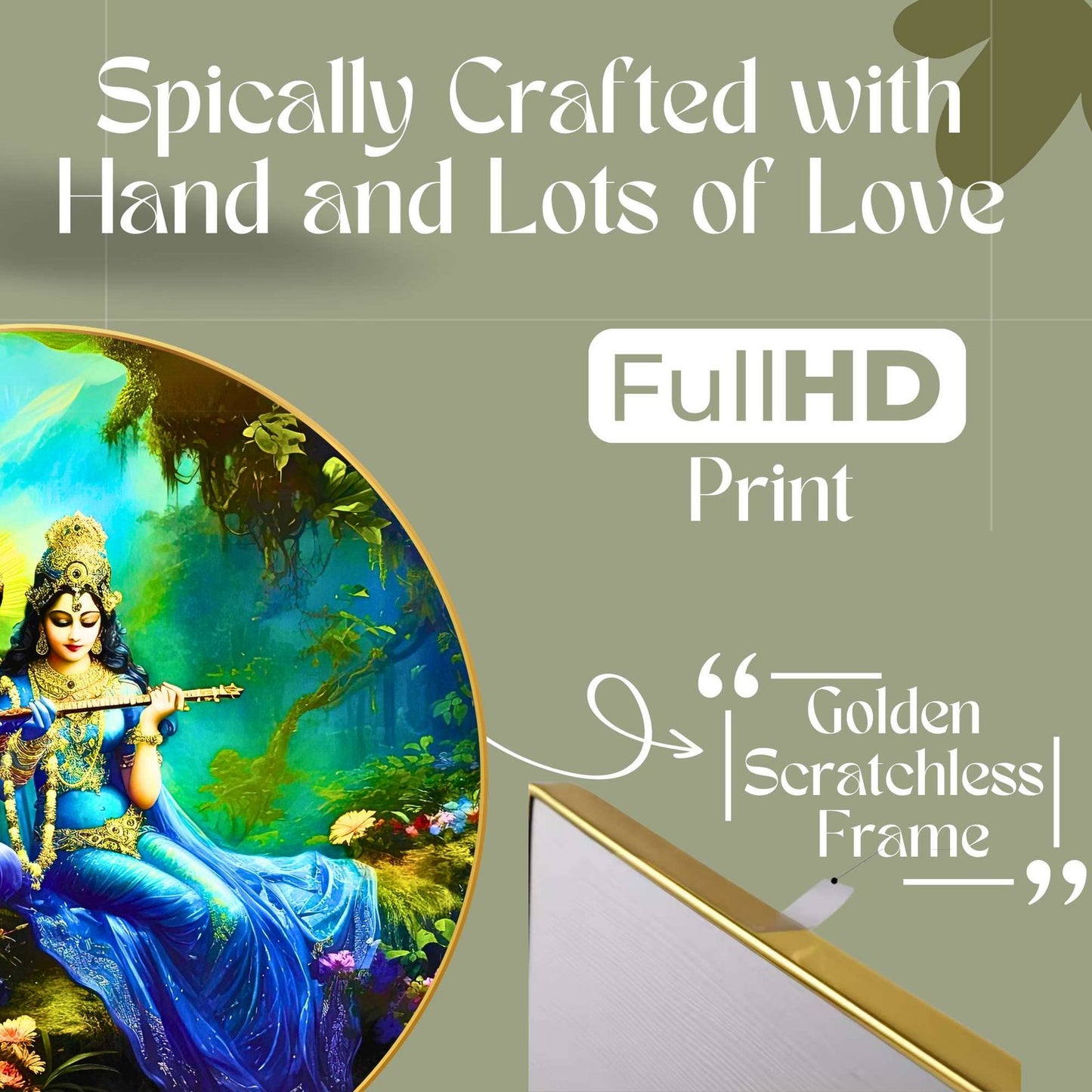 Wall Painting for Wall Decoration with Frame Sparkle Glossy Round Golden Framed Large Painting Office, Living Room, Bedroom, Home Decoration