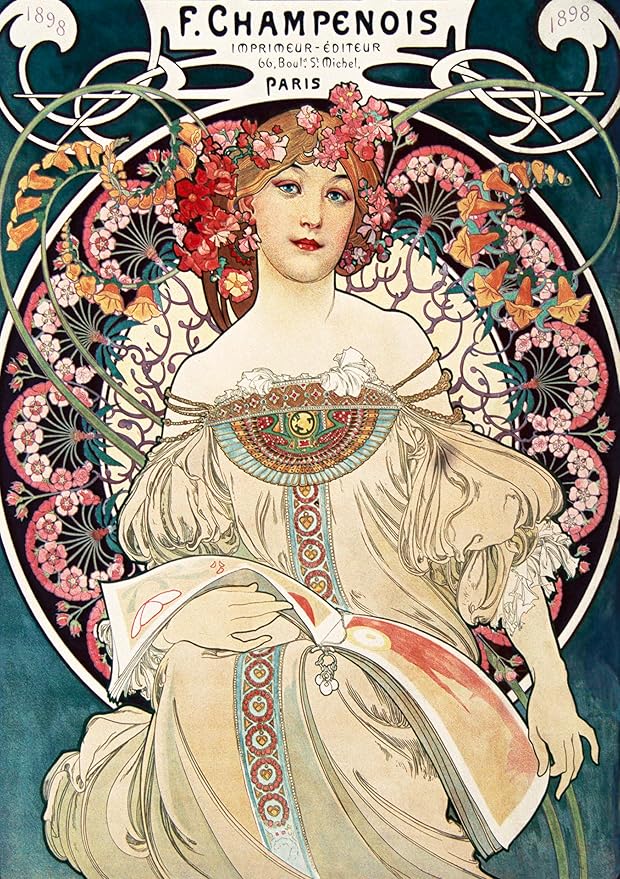 91knots - F. Champenois Imprimeur-editeur 140 Pieces Wooden Jigsaw Puzzle for Adults and Kids 5+ Years | Alphonse Maria Mucha 's Artwork