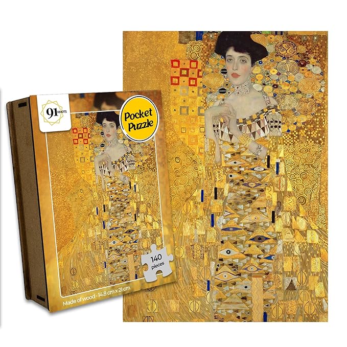 91knots the Lady in Gold by Gustav Klimt Wooden Jigsaw Puzzle (140 Pieces) for Adults and Kids | Hokusai's Artwork
