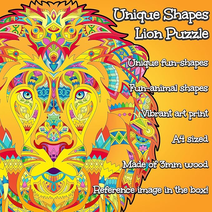 91knots Majestic Lion 84 Pieces Animal Shape Wooden Jigsaw Puzzle for Adults and Kids 6+ Years | Majestic Lion